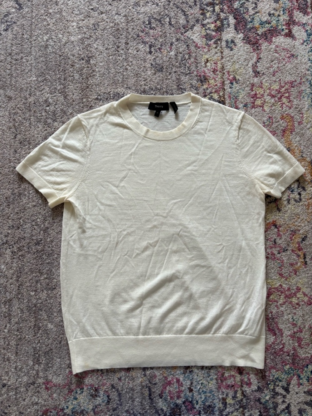 Theory Ivory Short Sleeve Knit Top